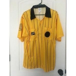 Soccer NEW Mens Size Large Yellow Black Referree Shirt Jersey Official Sports